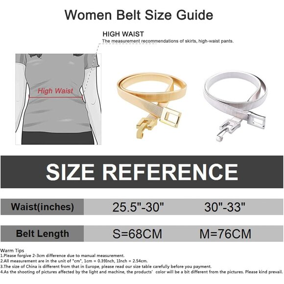 Women's Elastic Metal Skinny Chain Belt Gold Silver Adjustable Waist Accessories - Picture 5 of 5